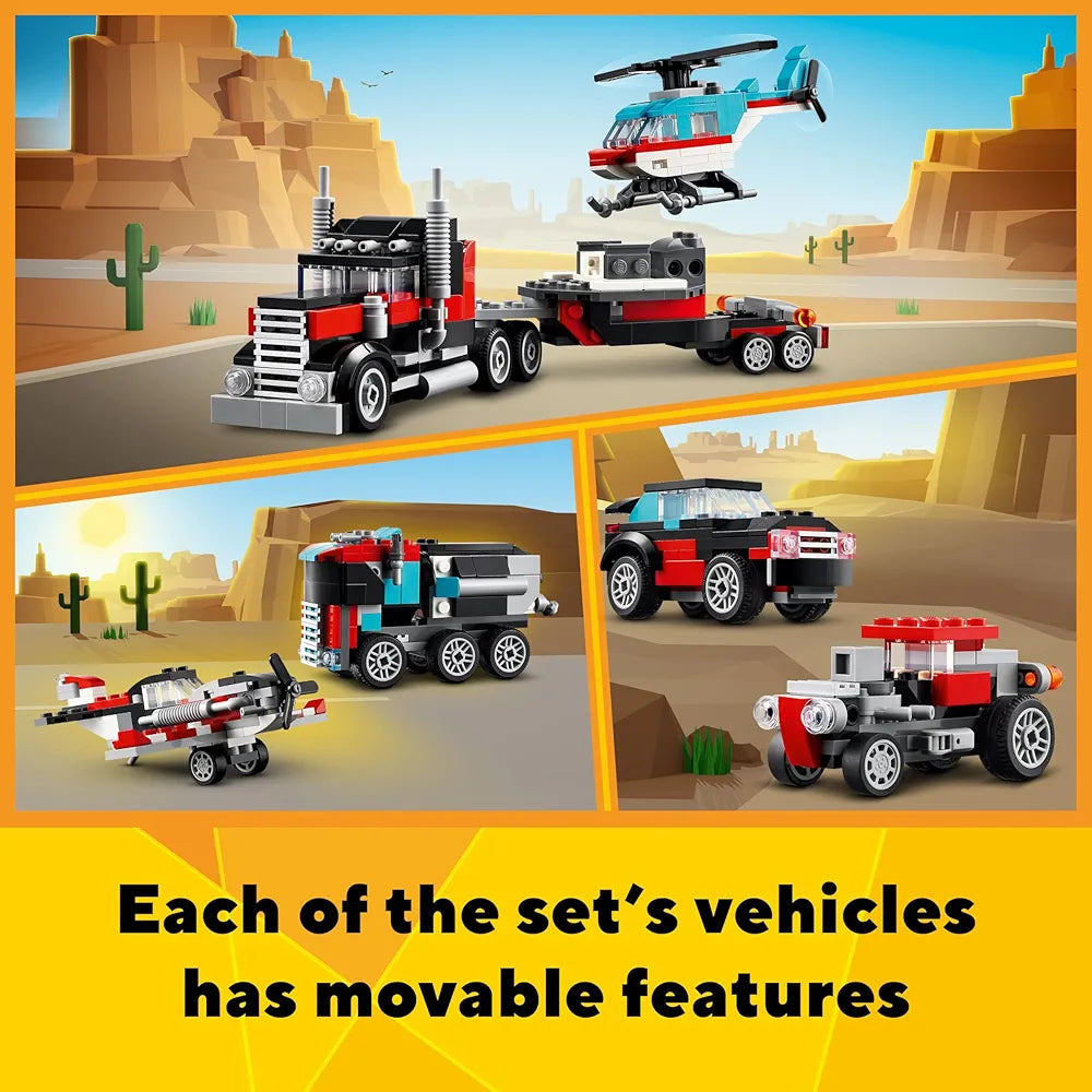 Lego Creator Flatbed Truck with Helicopter Vehicle Toy 3in1 Set 31146