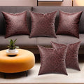 Kuber Industries Set of 5 Washable & Removable Velvet Sofa Pillow Covers with Zip Floral Design Brown