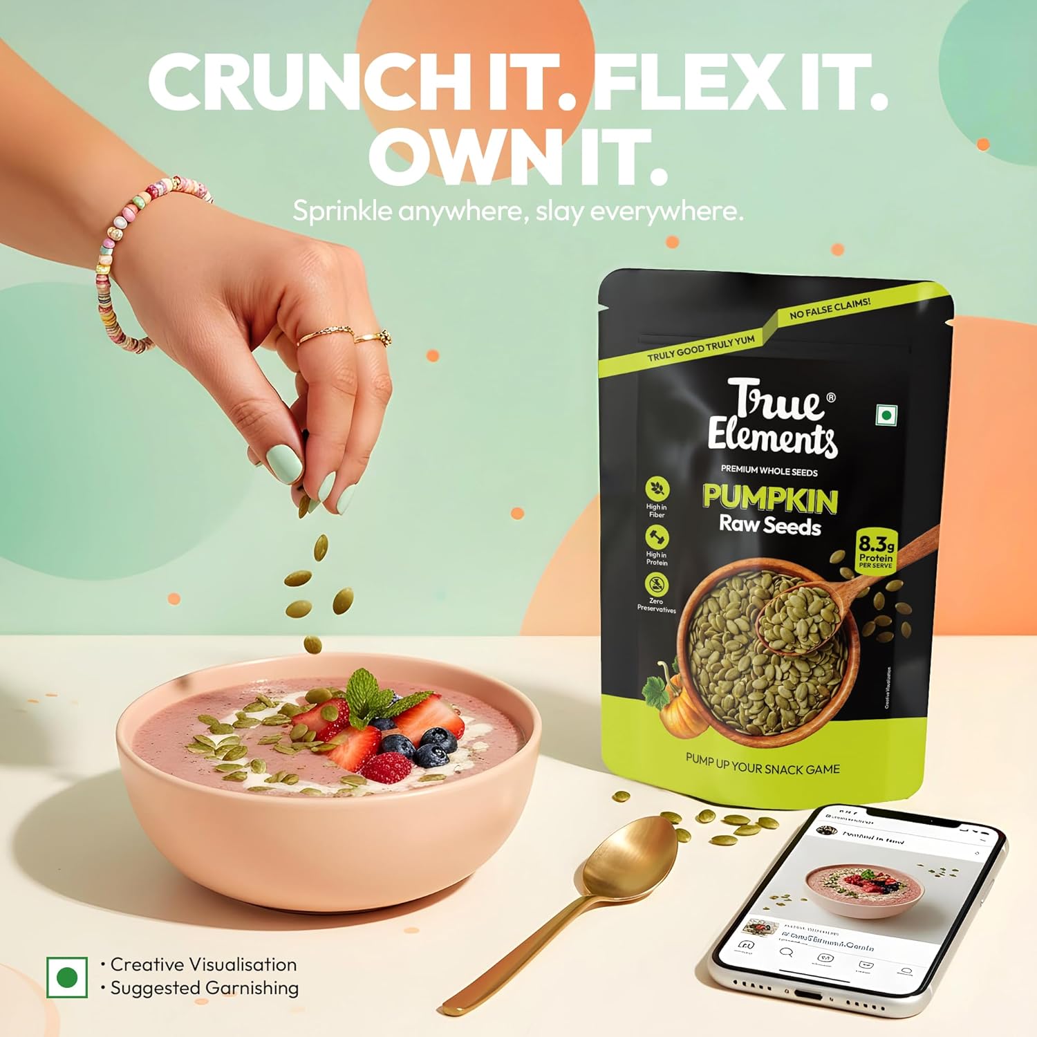 True Elements Pumpkin Seeds 500g - AAA Grade Seeds for Eating | Protein Rich Seeds | Healthy Diet Snacks | Rich in Protein