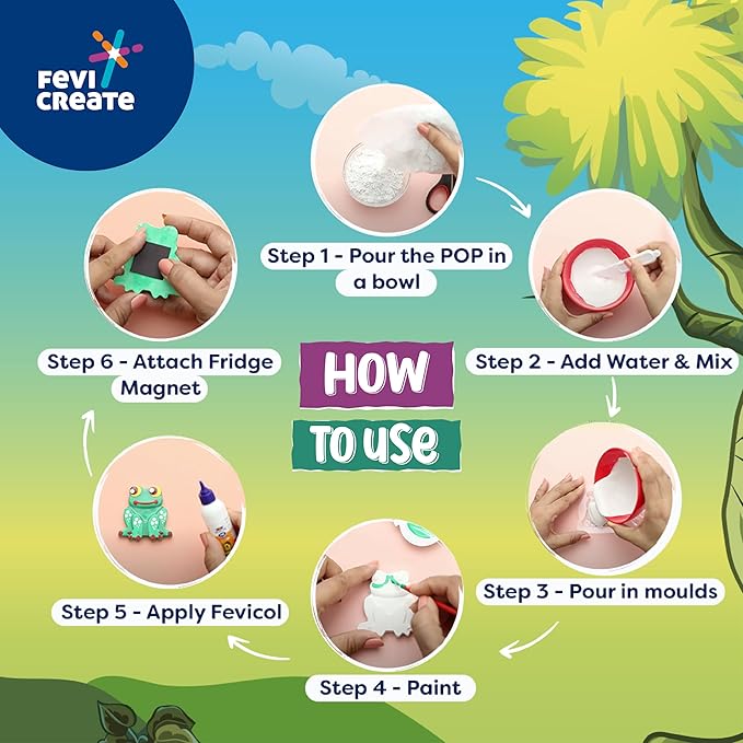 Fevicreate Diy Mould and Paint Jungle Animals Craft Kit Kids Diy Craft 5 Years Diy Craft and Paint Kit