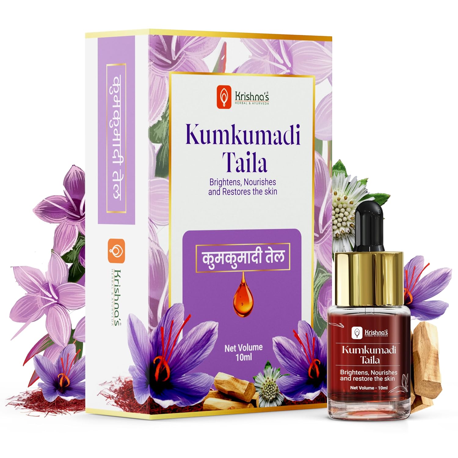 Krishnaâ€™s Kumkumadi Taila -10 ml | Herbal Ayurvedic Face Oil | Radiant & Nourished Skin | For Natural Glow