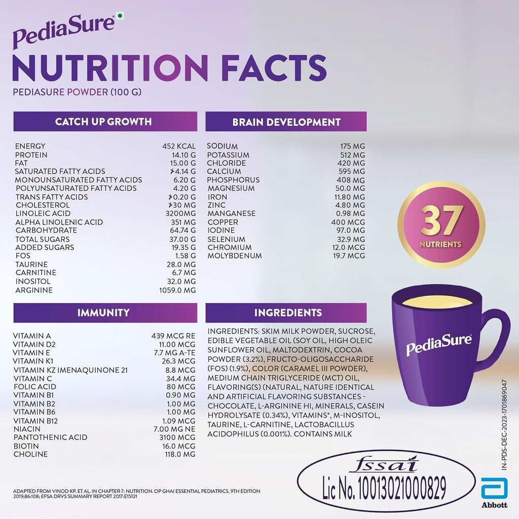 Pediasure Nutritional Drink Powder, Vanilla, Scientifically Designed Nutrition for Supporting Kids Growth 375 gm