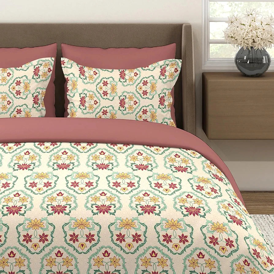 Layers Tivoli Cotton Bedsheet Set for All Seasons Lightweight 104 TC Queen Size Dark Beige Color