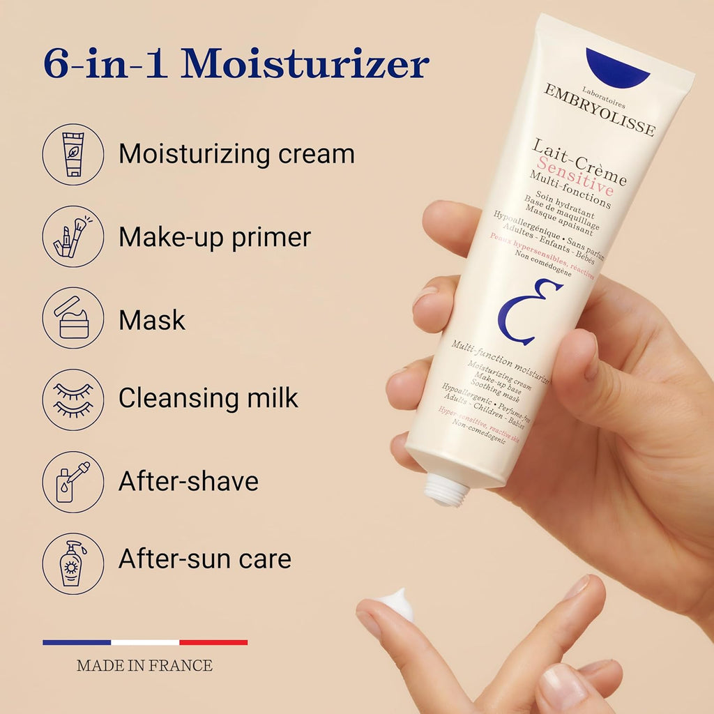 Embryolisse Lait Crème Sensitive Moisturizer. Hypoallergenic Face & Body Cream for All Skin Types With Aloe Vera & Shea Butter. Fragrance-Free & Suitable for Sensitive Skin, 100 ml