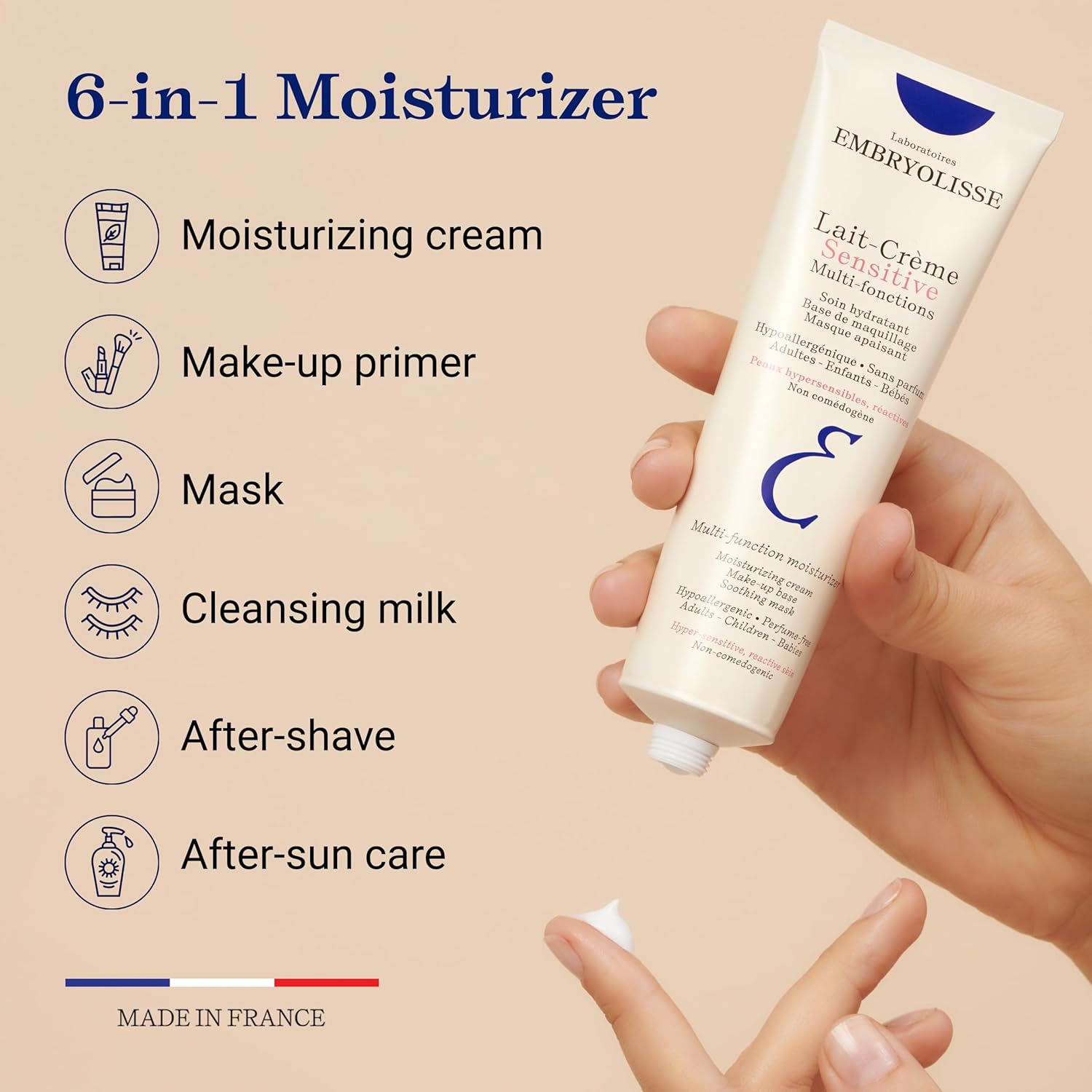 Embryolisse Lait Crème Sensitive Moisturizer. Hypoallergenic Face & Body Cream for All Skin Types With Aloe Vera & Shea Butter. Fragrance-Free & Suitable for Sensitive Skin, 100 ml