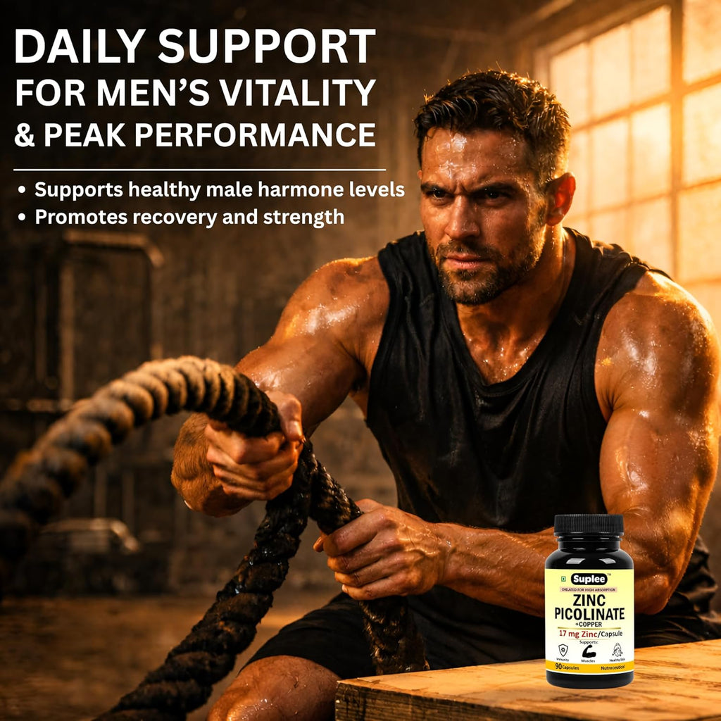 Suplee Zinc Picolinate with Copper Gluconate | High Absorption Zinc Supplement | Immunity, Skin Health & Muscle Support | 90 Veg Capsules