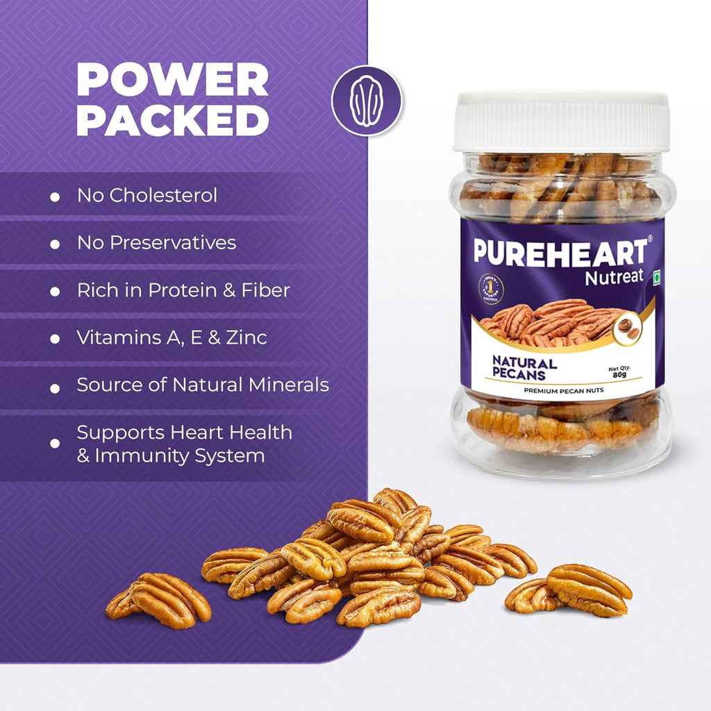 Pureheart Premium Pecan Nuts| Premium Natural Pecans | Healthy Dry Fruits Snack | Rich in Protein, Fibre & Antioxidants | Ideal for Snacking & Baking