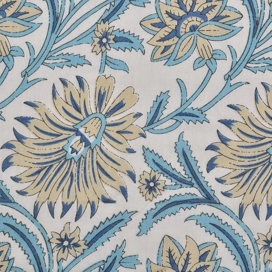 Trance Home Linen 150 GSM 100% Cotton Reversible Dohar Single Bed Size Jaipuri Printed Artisan Block Design Blanket 56"X88" Colour Flora Blue