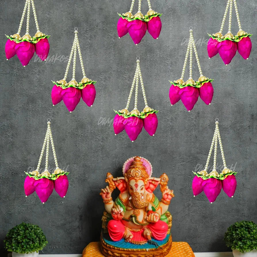 Handmade Lotus Buds Hanging Pack of 5 Size 1 Ft Solawood Lotus Hangings 12Inches