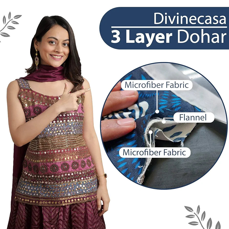 Divine Casa 120 GSM Summer Quilt Brushed Microfibre 3 Layer Breathable Double Bed Dohar AC Blanket Lightweight Warm Rajai Throws for Bed TC - 120 Colour Blue Heaven