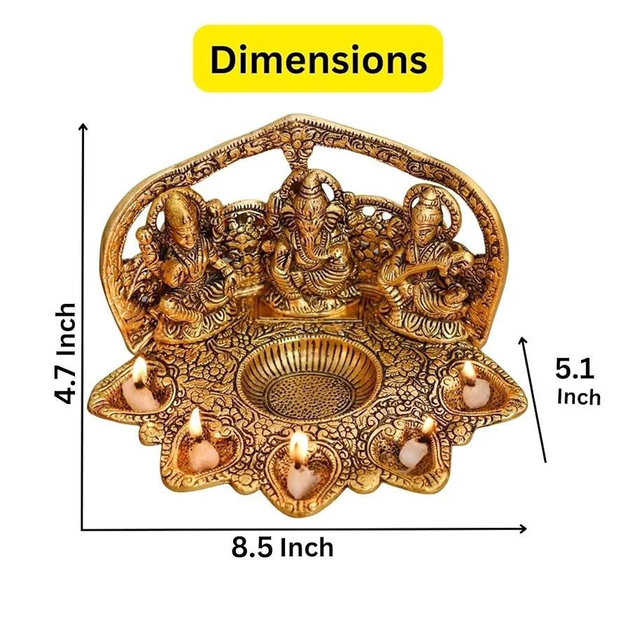 Laxmi Ganesh Saraswati Idol Diya Oil Lamp Deepak Metal