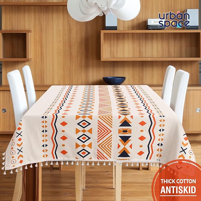 Urban Space Cotton Dining Table Cover 4 Seater Printed Cotton Table Cloth Colour Boho Orange