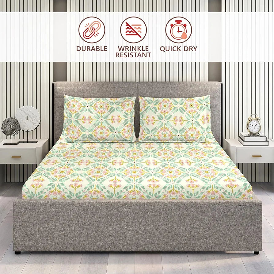 Layers Firenze Cotton Bedsheet Set for All Seasons Lightweight 140 TC Queen Size Dark Blue 1 Color