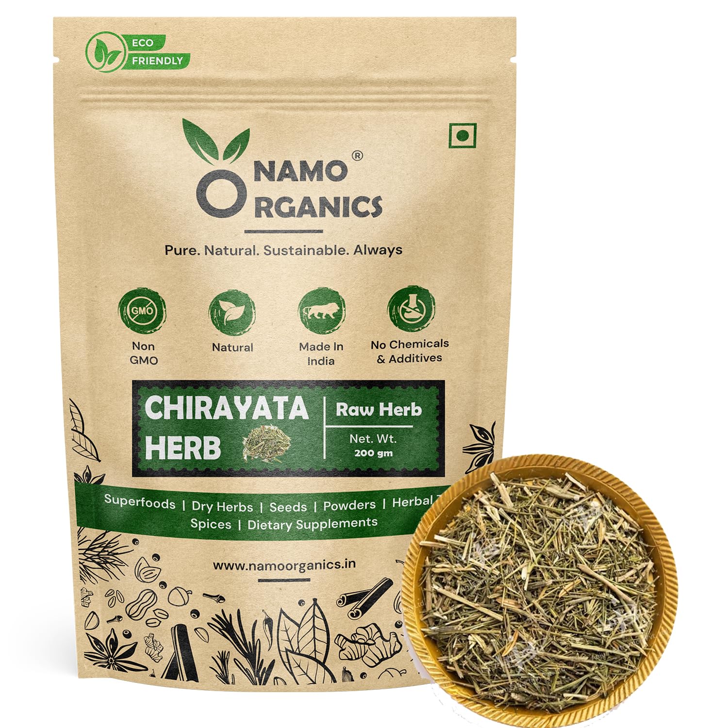 Namoorganics - chirayata - 200 gram - chirata Leaves, Bhunimba, bitter stick, Chiaravata, Chiraita, Anaryatikta, Balmony, Gentiana, Kirata, Swertia Chirayita, Kairata, Chiaravata, and Chitetta (200 g)
