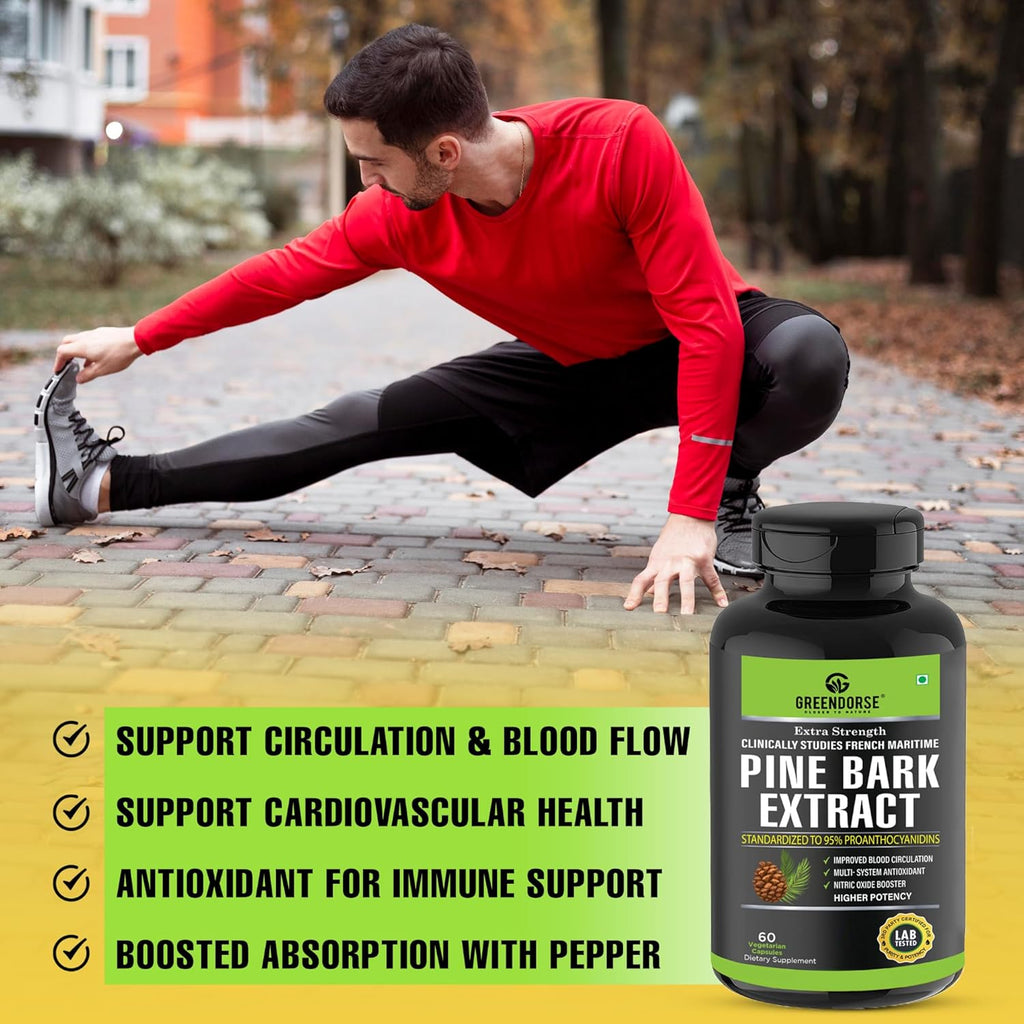 GREENDORSE Pine Bark Extract | 95% Proanthocyanidins with Green Tea Extract (50% EGCG) & Cayenne Pepper | Supports Blood Flow, Nitric Oxide & Antioxidant Defense | Premium Circulatory Formula | 60 Veg Capsules