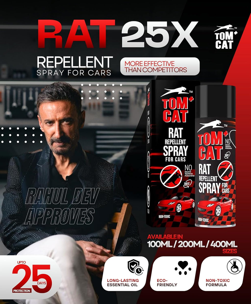 Shadow Securitronics Tom Cat Rat Repellent Spray For Cars 120Ml Highly Effective Protect Wires In Car,Bike&Outdoor Utilities Non Toxic Only Repels 6-8 Weeks Protection 100Ml-FORMULATION 2X