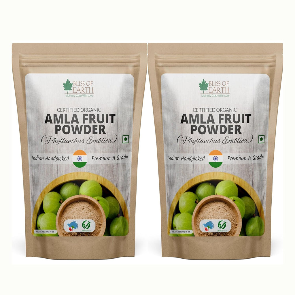 Bliss of Earth Amla Powder 453GM Organic For Eating Drinking & Hair Growth Pack of 2