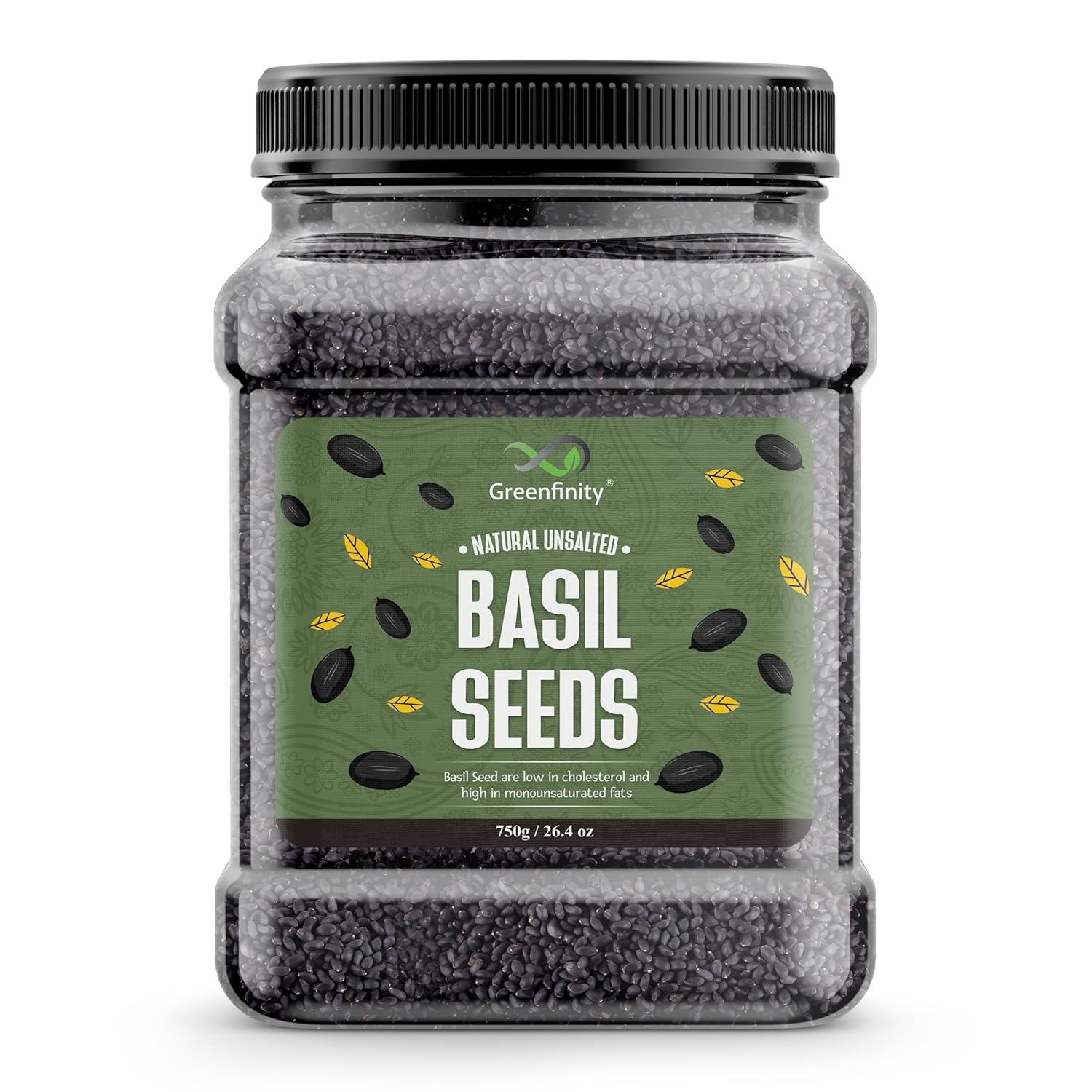 GreenFinity Basil Seeds 750g | Raw Sabja Seeds for Eating | Healthy Snacks | Jar Pack