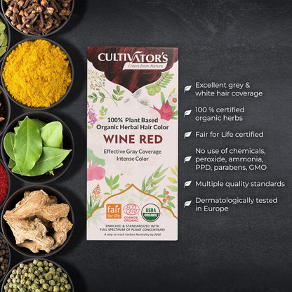 Cultivator's Wine Red Organic Herbal Hair Colour - 100 gms