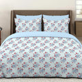 Layers Marigold Cotton Bedsheet Set for All Seasons Lightweight 144 TC King Size Blue Printed
