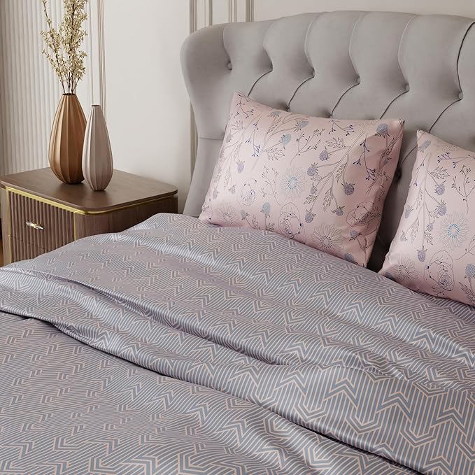 Stoa Paris Satin Bedsheet King Size Bed, Premium Bedding Set with 2 Pillow Cover Colour Grey