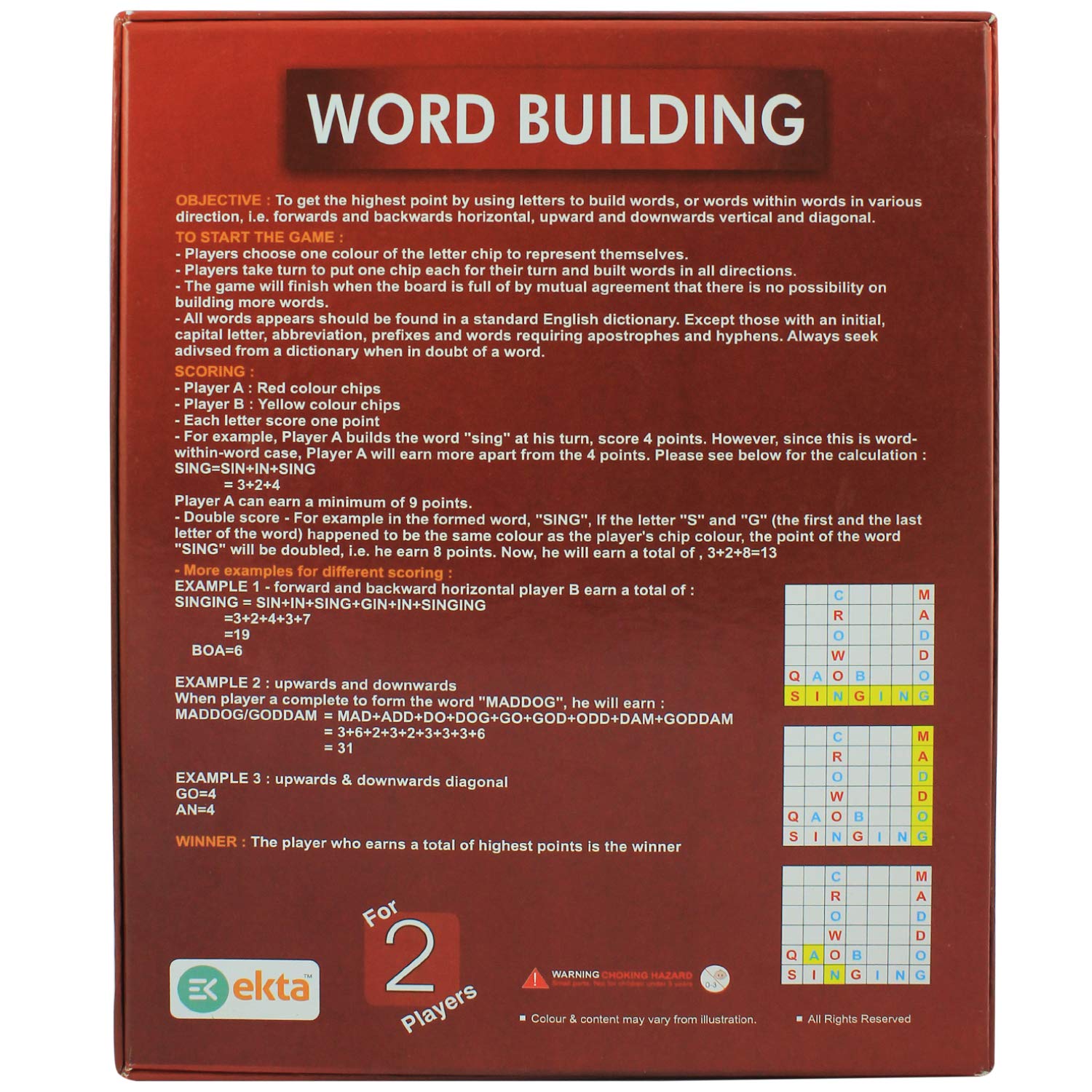Ekta Word Building Board Game Family Game for All Ages Multicolor