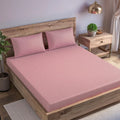 Trance Home Linen Premium Jacquard Weave 300TC Fitted Bedsheet for Queen Size Bed with 2 Pillow Solid Cover 100% Cotton Skin Friendly Colour Dusty Rose
