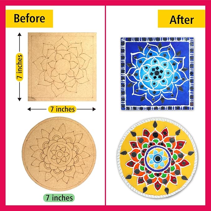 Solobolo Lippan Art and Craft Materials Kit for Kids Premarked Mdf Board Warli Art Painting Diy Kit With Stands