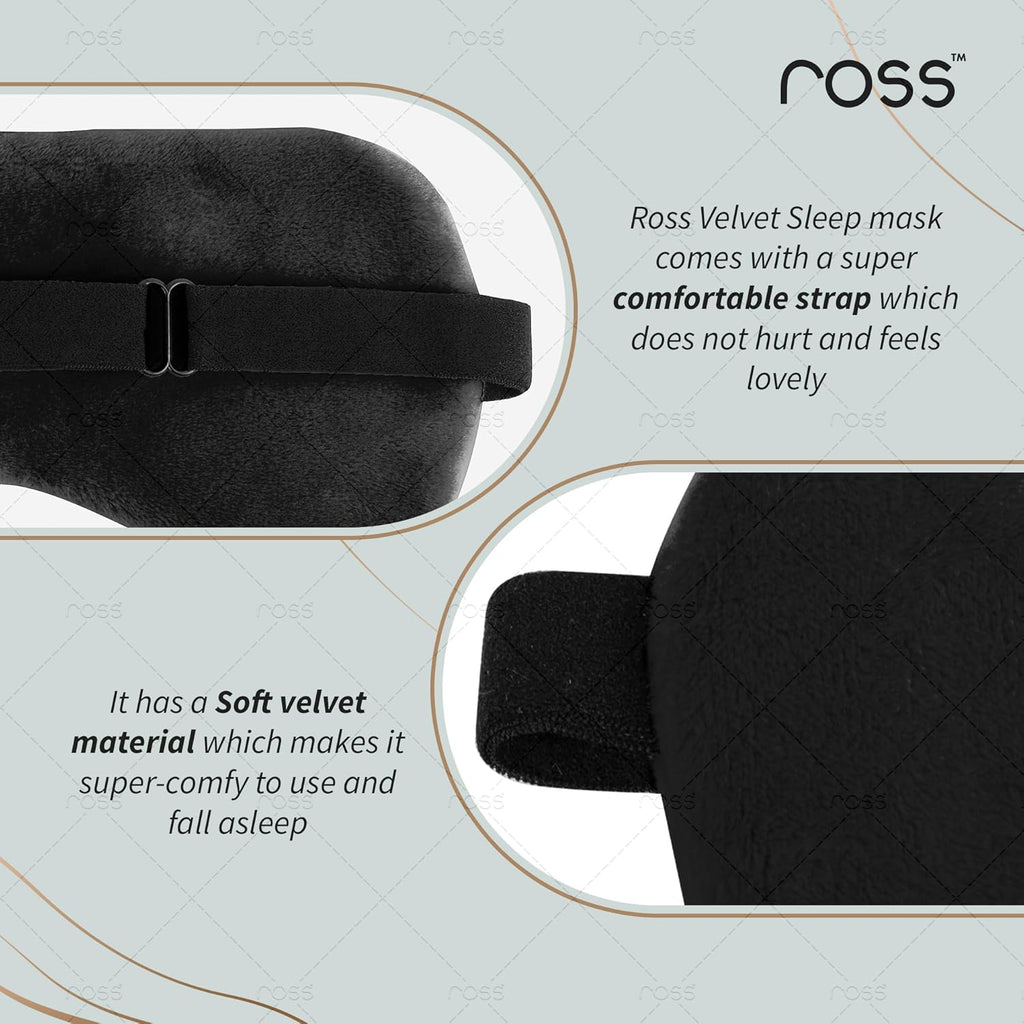 Ross Breathable Fabric Sleep Eye Mask â€“ Ultra-Soft, Smooth & Cozy with Adjustable Strap for Ultimate Comfort, Light Blocking & Deep Sleep â€“ Perfect for Travel, Meditation, Naps, Relaxation & Stress Relief - Black