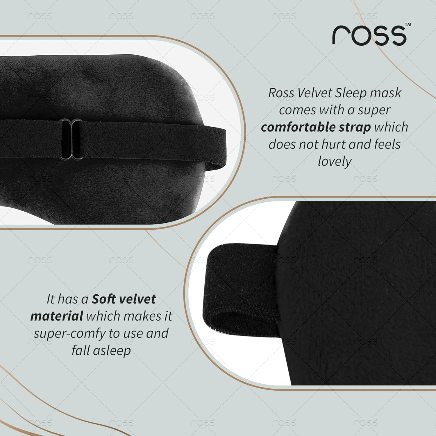 Ross Breathable Fabric Sleep Eye Mask â€“ Ultra-Soft, Smooth & Cozy with Adjustable Strap for Ultimate Comfort, Light Blocking & Deep Sleep â€“ Perfect for Travel, Meditation, Naps, Relaxation & Stress Relief - Black