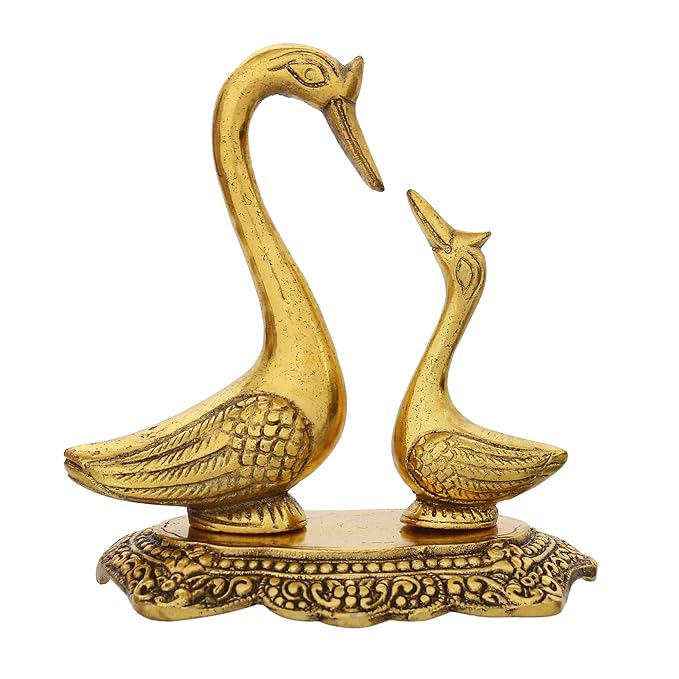 Ecraftindia Golden Metal Loving Swan Showpieces | Love Birds Statues