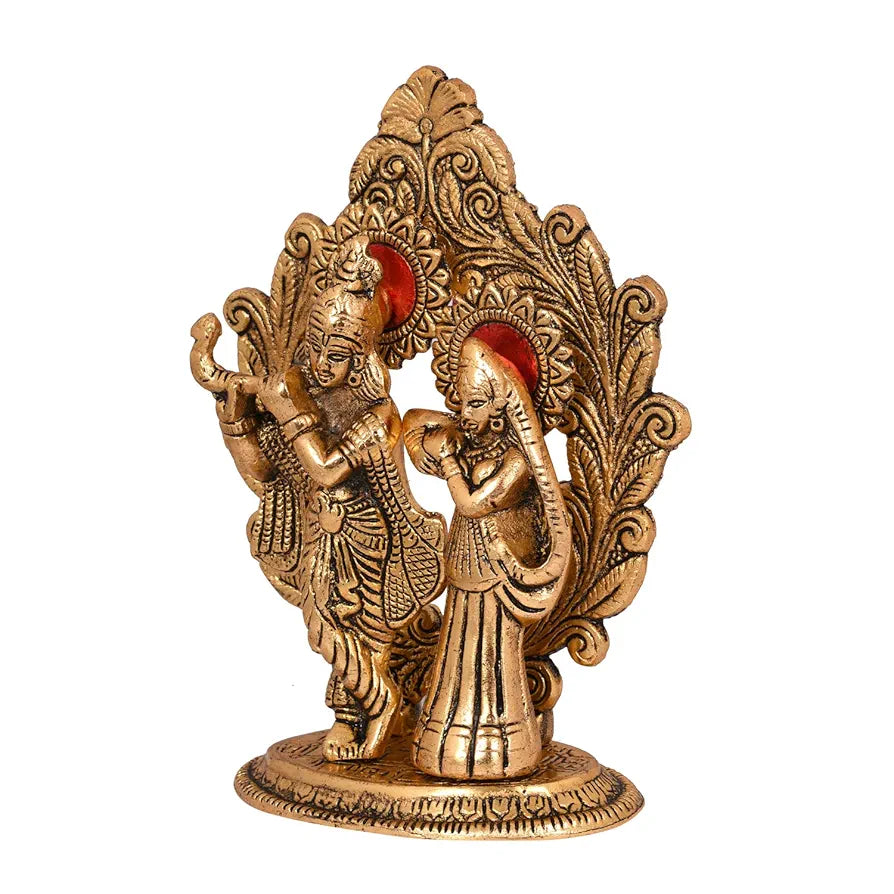 Collectible India Gold Plated Metal Radha Krishna Statue Radha Krishan Idol Showpiece Figurine
