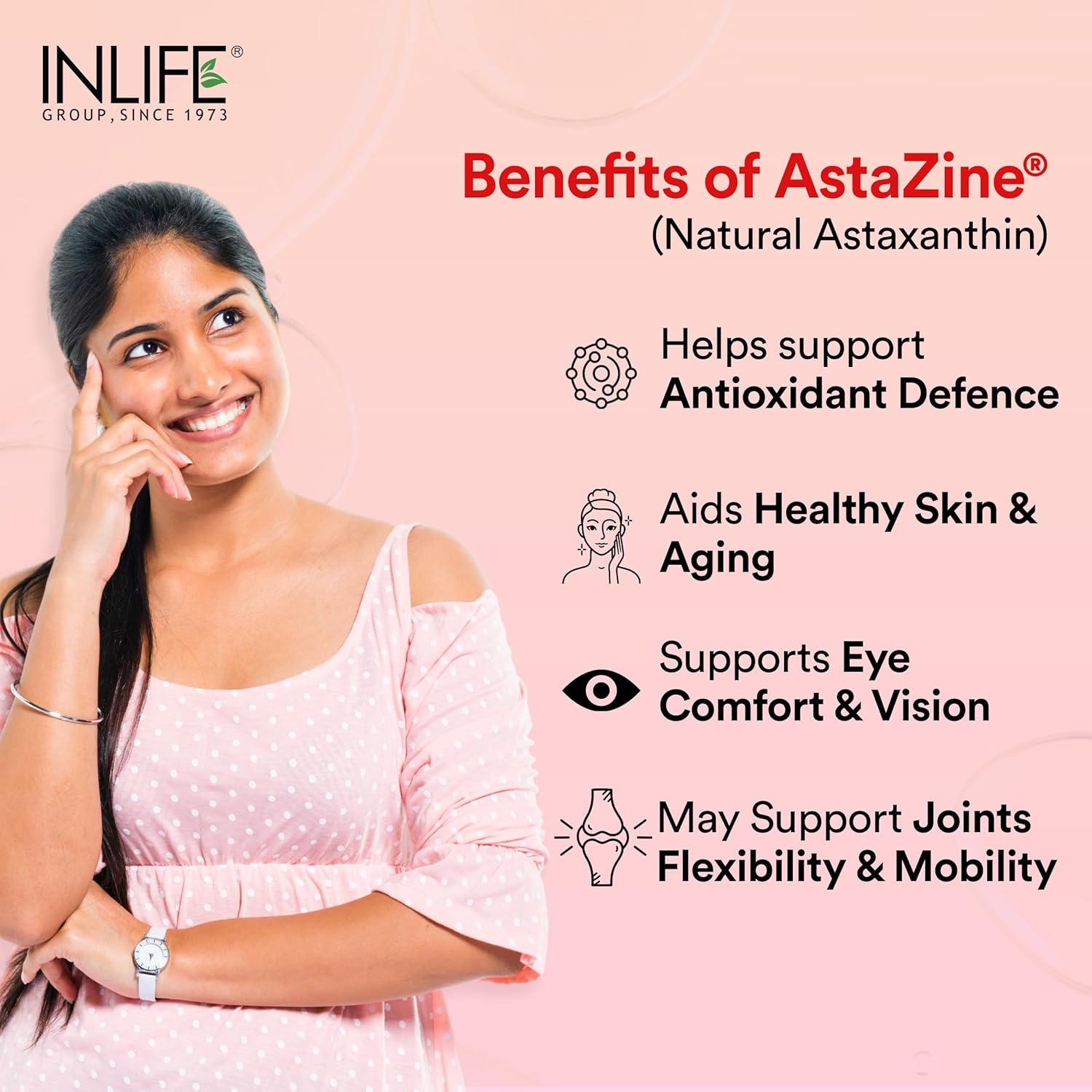 INLIFE Astaxanthin 4 mg Supplement AstaZine | Natural Antioxidant Supplement with Vitamin A, D3 & E â€“ High Absorption Formula â€“ 30 Liquid Filled Vegetarian Capsules