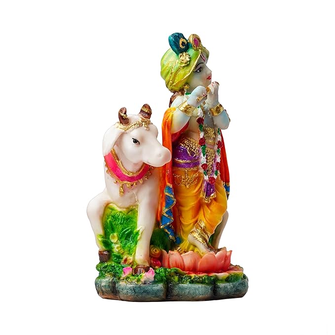 Newven Krishna with Cow Idol Kanha Ji Murti Showpiece Hindu God Idol Decorative Statue