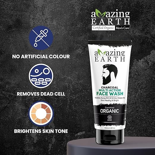 Amazing Earth Certified Organic Activated Charcoal Face Wash for Men - 100 ml
