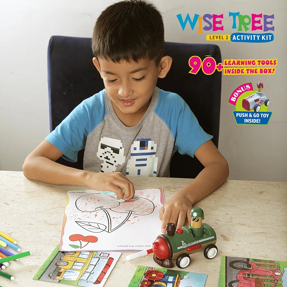 FLO Wisetree Level 2 Preschool Learning Activity Kit for Toddlers Age 5+ 90+ Early Learning Tools Birthday Gift Educational Toy Puzzle, Push-n-go Toy