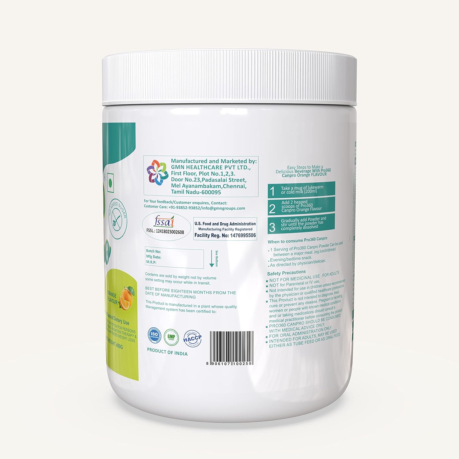 Pro360 Canpro Nutrition Supplement Powder for Chemo/Radiation Therapy Induced Weight Loss, Protein Rich with Essential Nutrients, Orange Flavor, 400G (Pack of 1), Powder