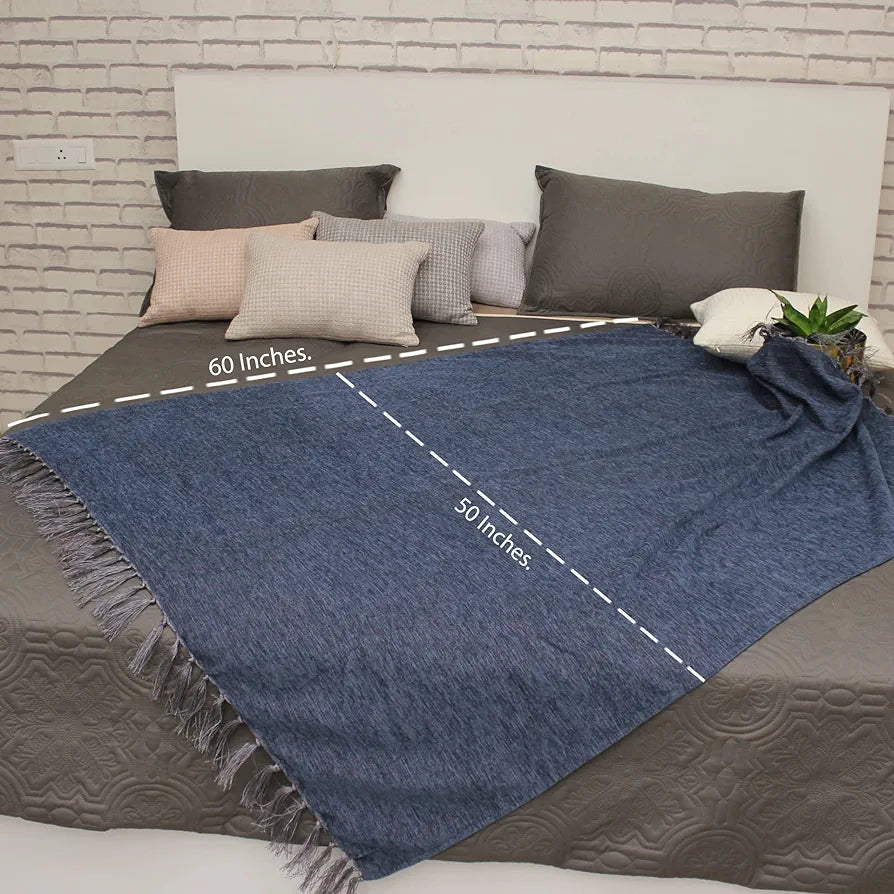 Cazimo Soft Chenille Premium Throw Blanket with Tassel Fringe Fade Resistant All Seasons Ultra-Soft