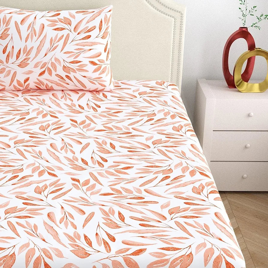 Dreamscape Cotton Single Bedsheet with 1 Pillow Cover Salmon Rose