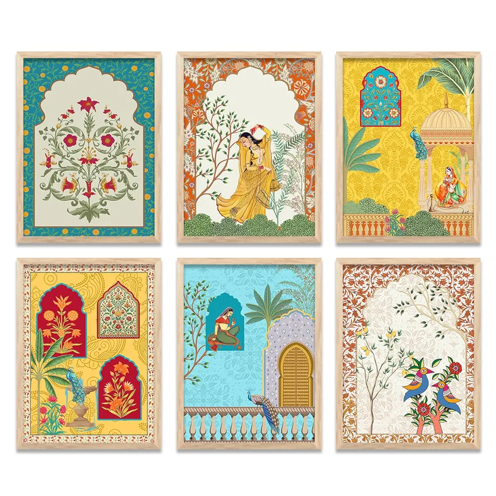Kotart Traditional Indian Wall Art Madhubani Paintings for Living Room Pichwai Art Painting set of 6 E