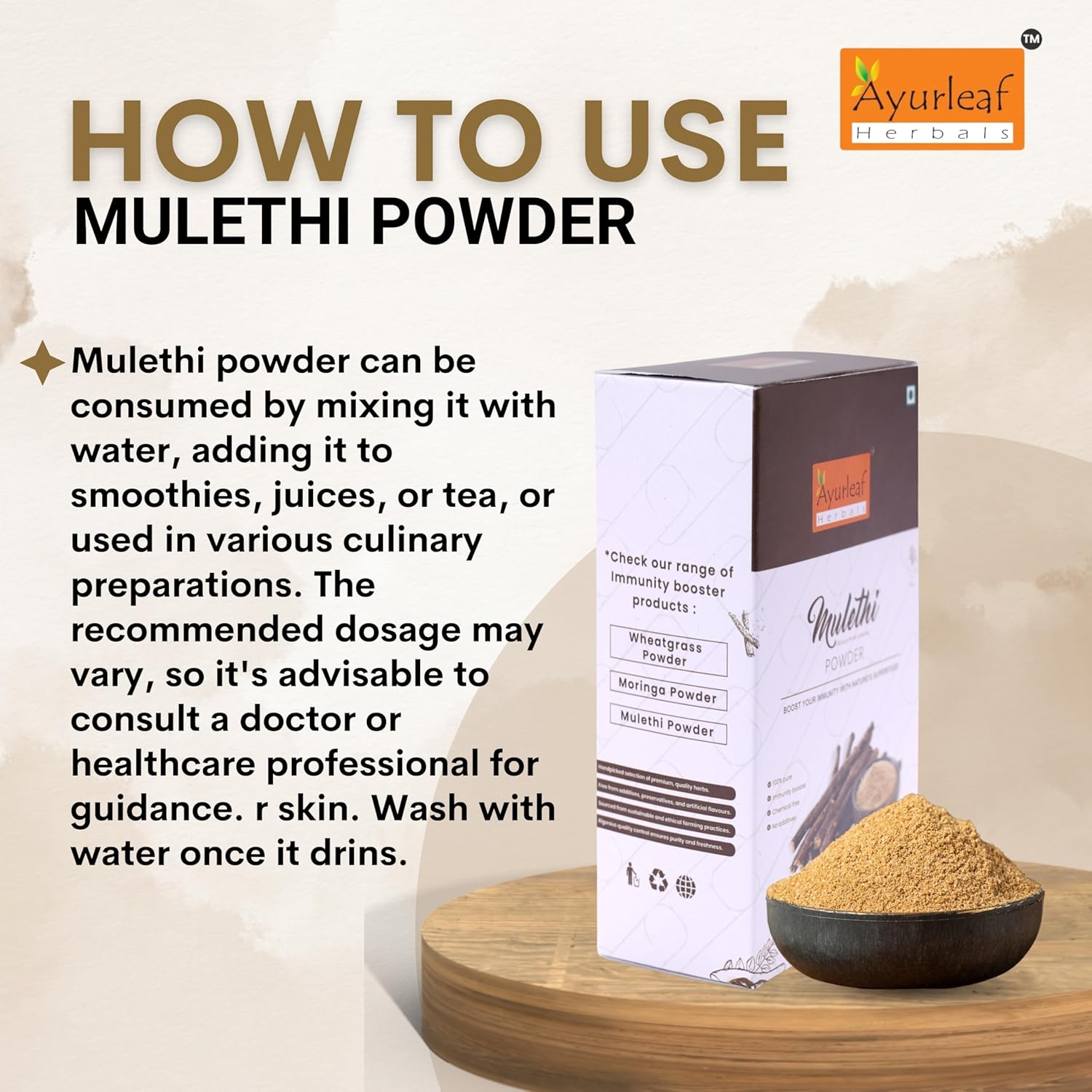 Ayurleaf Herbals Mulethi Powder | Immunity Booster - 200 Gms