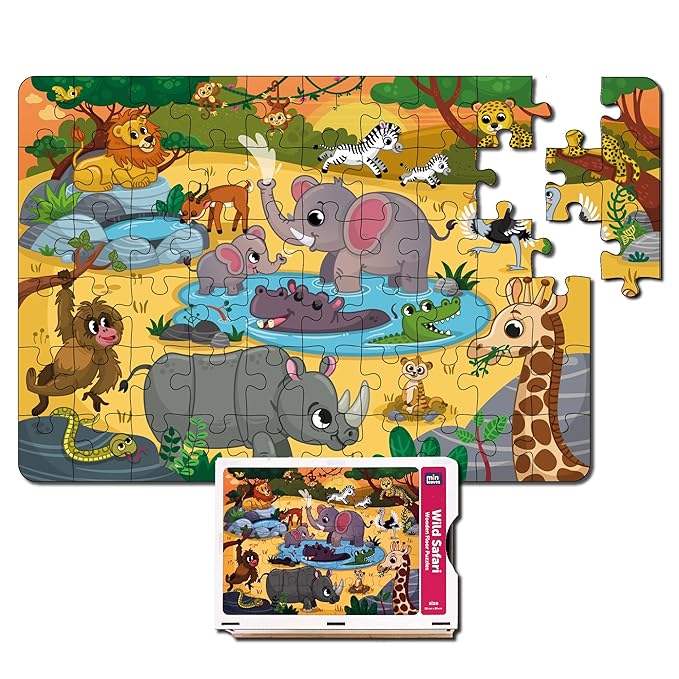 Mini Leaves 24 Piece Puzzle for Kids | Wild Safari Animals Jigsaw Puzzle | Wooden Puzzles for Kids | Educational Toys for Kids