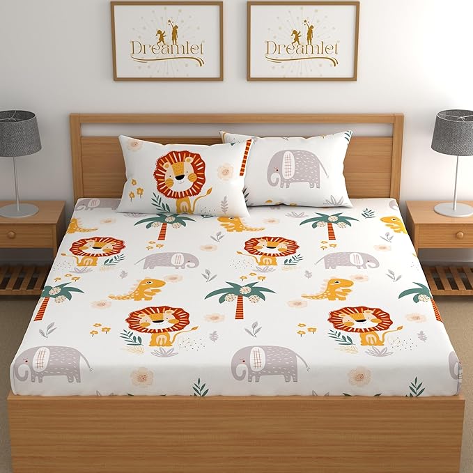 Dreamlet Prime Collections 180tc Pure Cotton Breathable Supersoft Wrinkelfree Double Flat Bedsheet With 2 King Size Pillow Covers | White