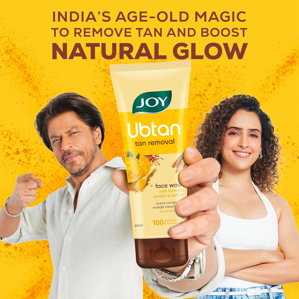 Joy Ubtan Tan Removal Face Wash 200ml | Detans & Brightens, Removes Dirt & Blemishes for a Natural Glowing Skin | Enriched With Turmeric, Saffron & Sandalwood | Suitable for All Skin Types