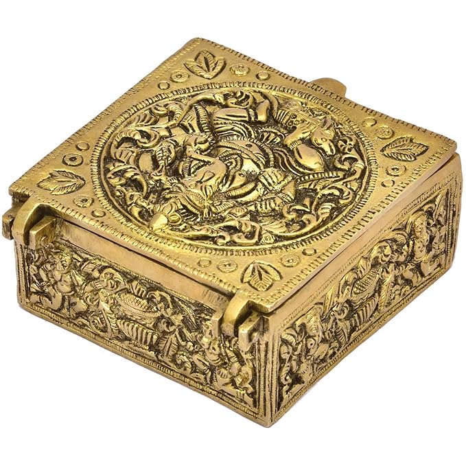 The Advitya Brass Ganesha Idol Multipurpose Decorative Storage Box | Pooja Temple, Home Decor