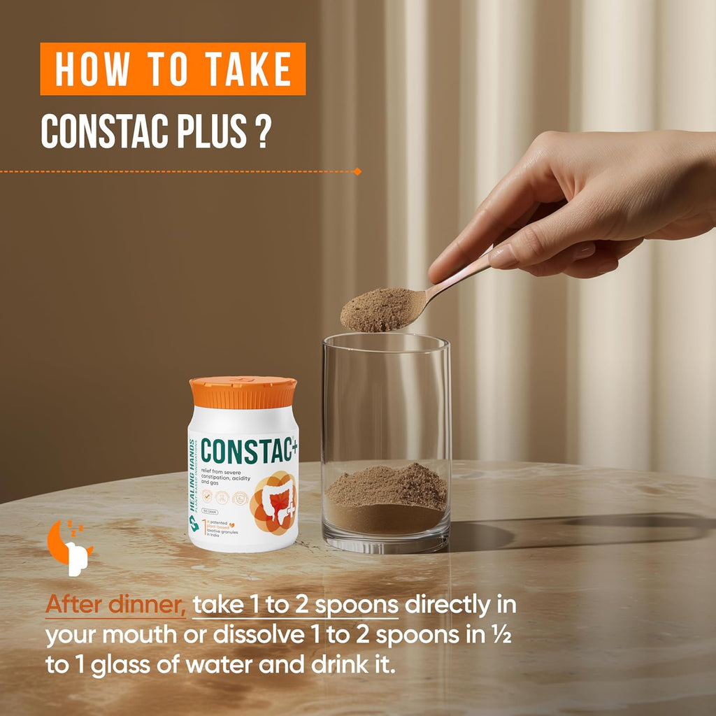 Healing Hands Constac Plus for Relief in Severe Constipation, Acidity and Gas, Plant Based Natural Constipation Solution, Clinically Proven, Herbal, Strong â€“ 100 gm (Granules)