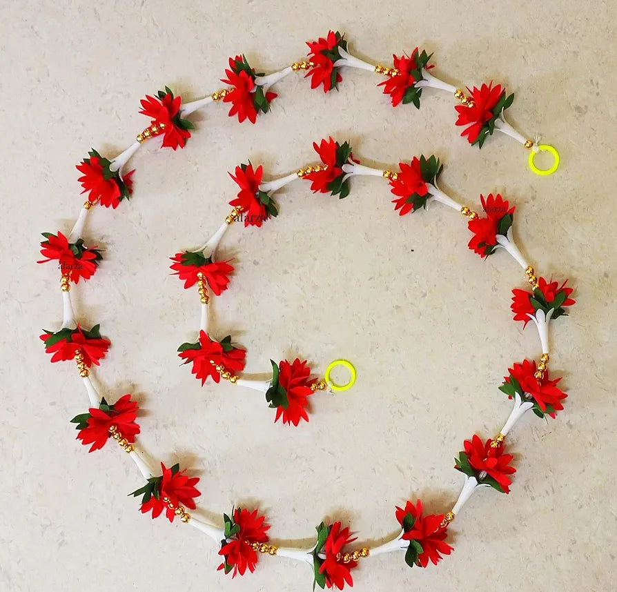 Afarza Artificial Flower Garland Toran for Door Entrance Home Decoration Hanging Red 4pieces 5ft