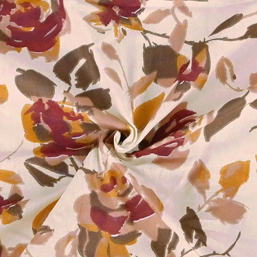 Divine Casa 144 TC 100% Pure Cotton Double Bed Bedsheet with 2 Pillow Covers Rose Blossom Colour Crimson Gold