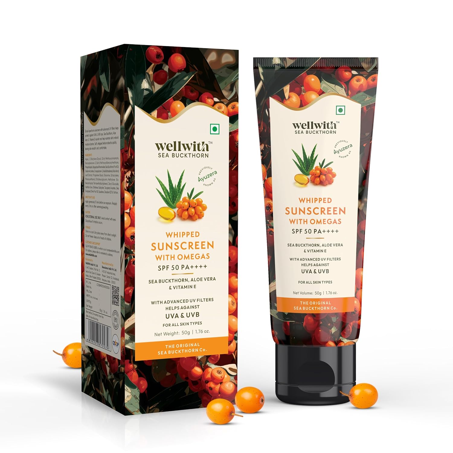 Wellwith by Ayuzera Sun Screen SPF 50, PA+++, Protection against UVA and UVB Rays, Oil free, Water Resistant (50ml, Pack of 1)