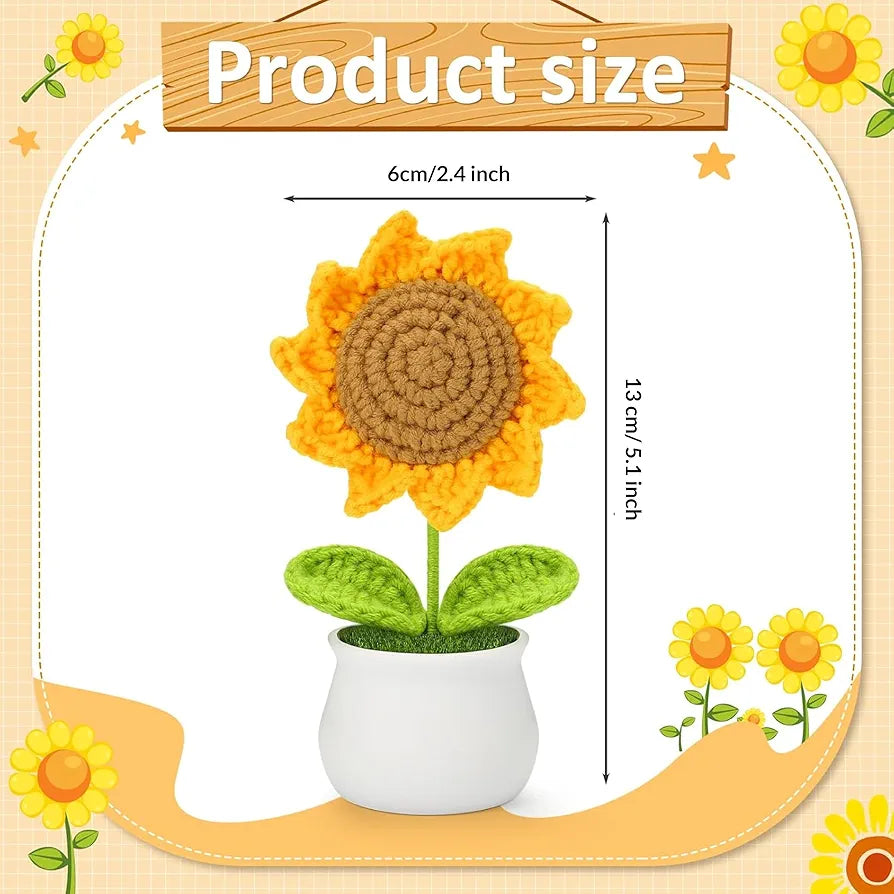 Handmade Crochet Sunflower Pot 1 PC Artificial Flower Knitted Wool Flower